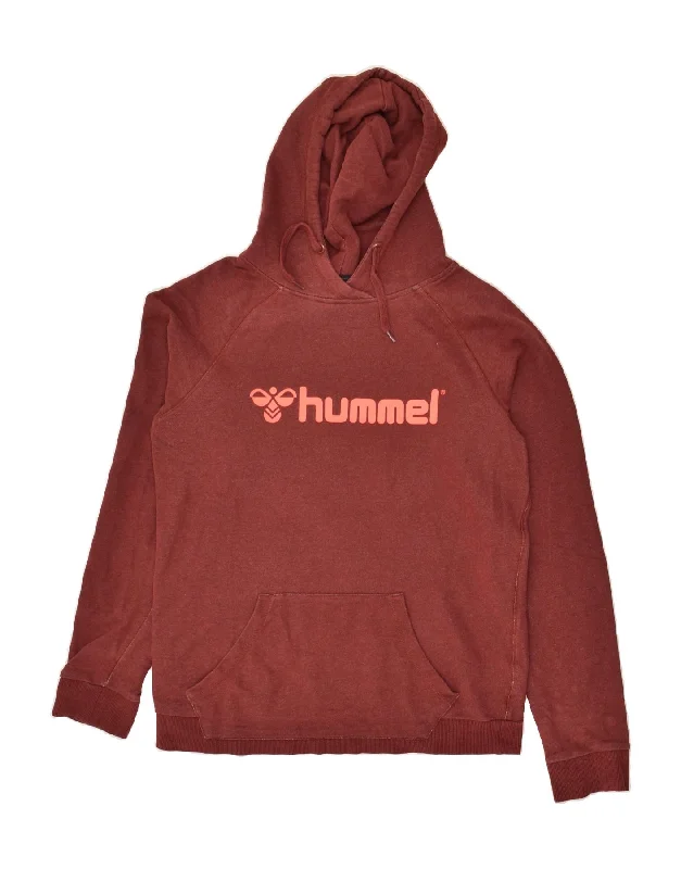 HUMMEL Womens Graphic Hoodie Jumper UK 18 XL Burgundy Cotton Hoodie with Logo Branding Identity