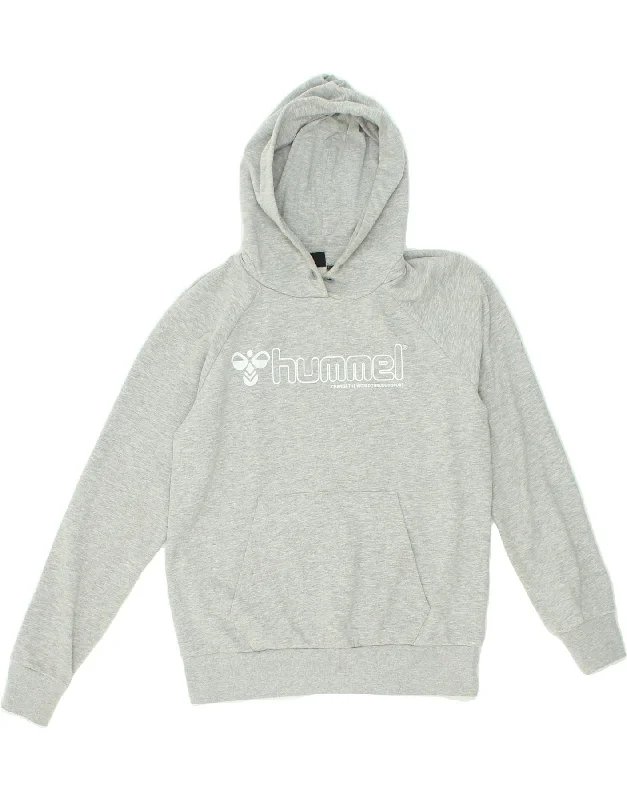 HUMMEL Womens Oversized Graphic Hoodie Jumper UK 10 Small Grey Cotton Hoodie with Lace Feminine Delicate