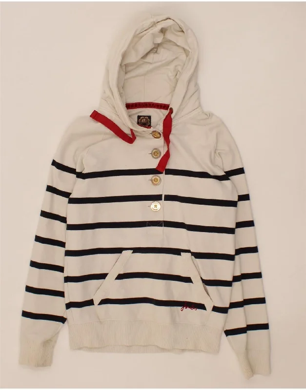 JOULES Womens Oversized Hoodie Jumper UK 4 XS White Striped Cotton Hoodie with Ribbed Cuffs Snug Fit Comfort