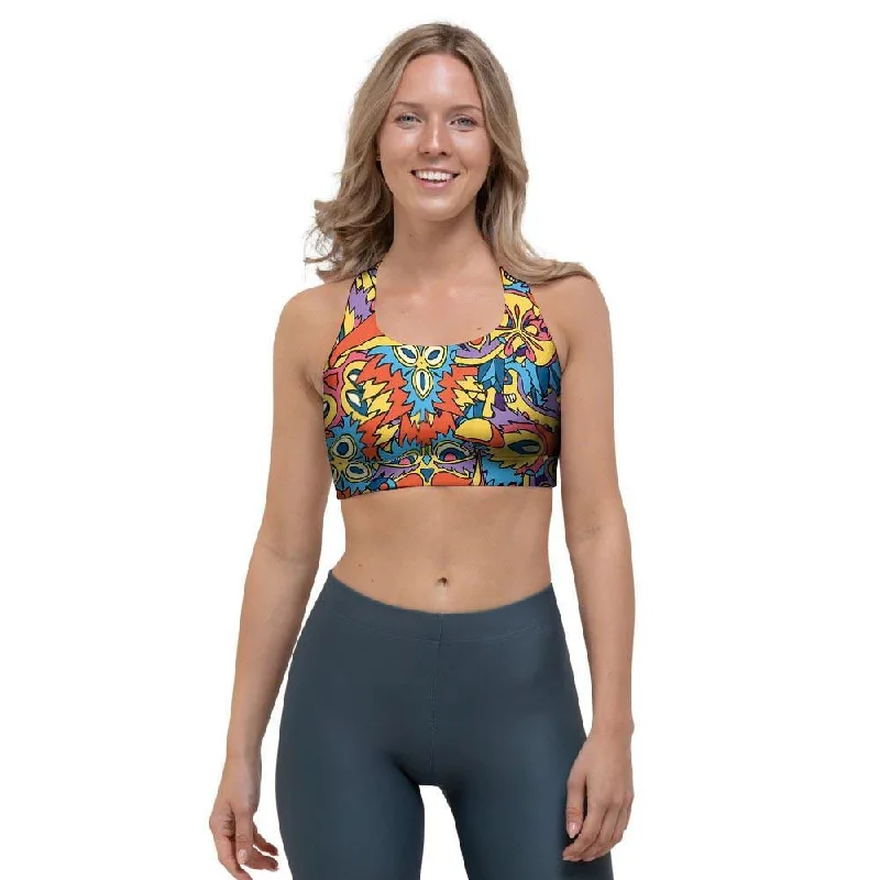 Jungle Hippie Psychedelic Trippy Sports Bra Soft Mesh Bra