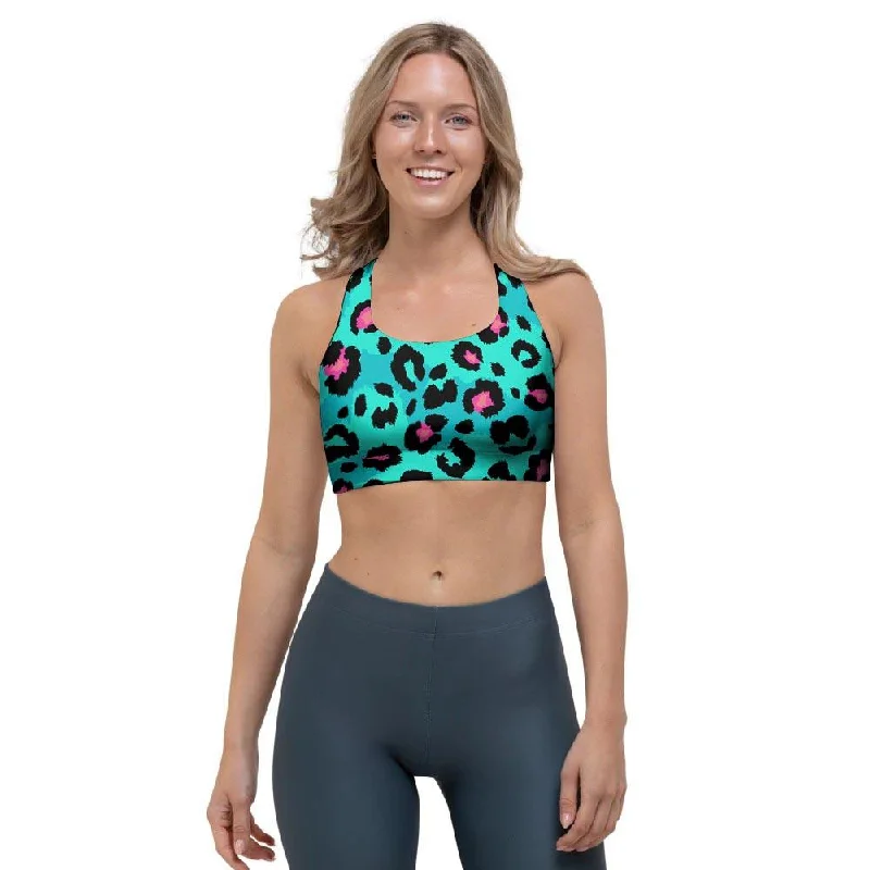 Leopard Teal Print Sports Bra Soft Lace Bra