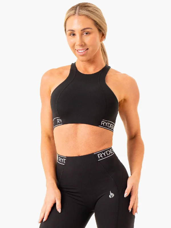 Level Up High Impact Sports Bra - Black Trendy Lace Bra