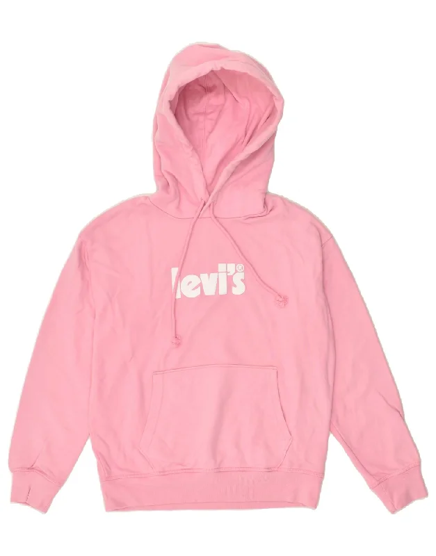 LEVI'S Womens Graphic Hoodie Jumper UK 6 XS Pink Cotton Hoodie with Belted Waist Structured Tailored