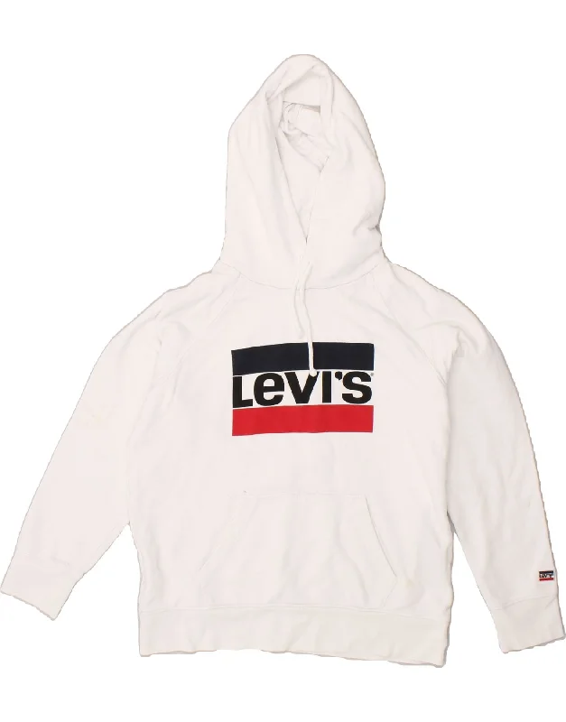 LEVI'S Womens Loose Fit Graphic Hoodie Jumper UK 10 Small White Cotton Hoodie Sweatshirt Pullover