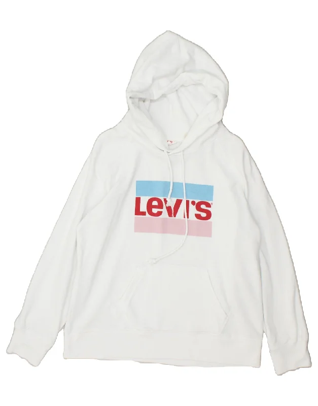 LEVI'S Womens Loose Fit Graphic Hoodie Jumper UK 14 Medium White Hoodie with Tie-Dye Psychedelic Retro