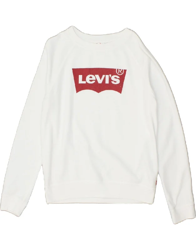 LEVI'S Womens Loose Fit Graphic Sweatshirt Jumper UK 10 Small White Cotton Hoodie with Double Zipper Versatile Adjustable