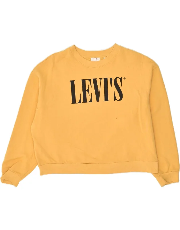 LEVI'S Womens Oversized Graphic Sweatshirt Jumper UK 14 Medium Yellow Hoodie with Raglan Sleeves Sporty Comfortable