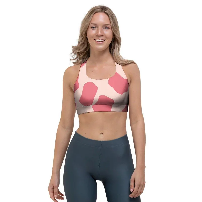 Light Pink Cow Print Sports Bra Smooth Push-Up Bra