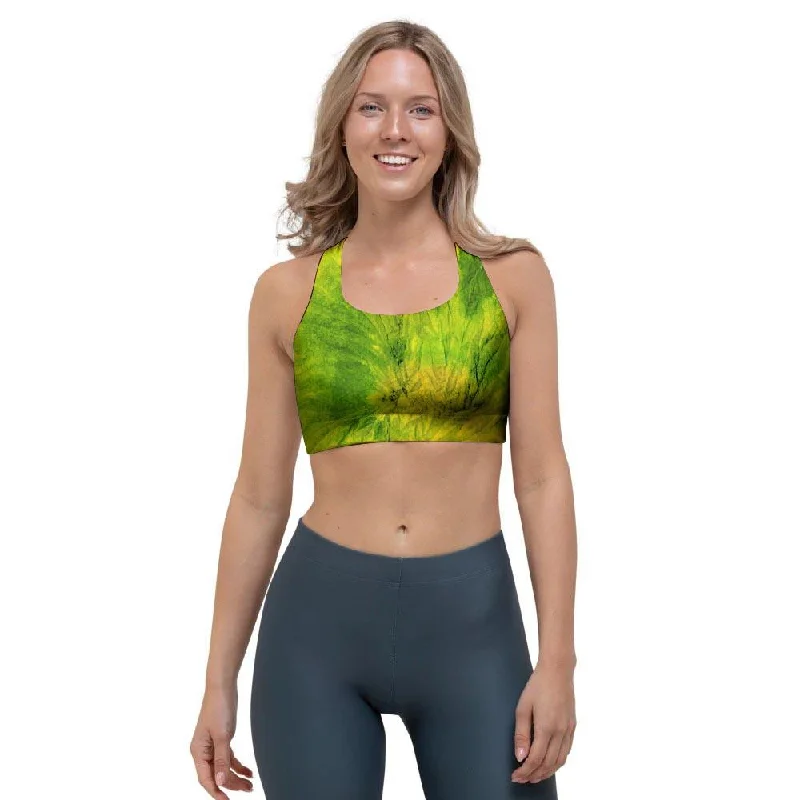 Lime Green Tie Dye Sports Bra Lightweight Cotton Bra