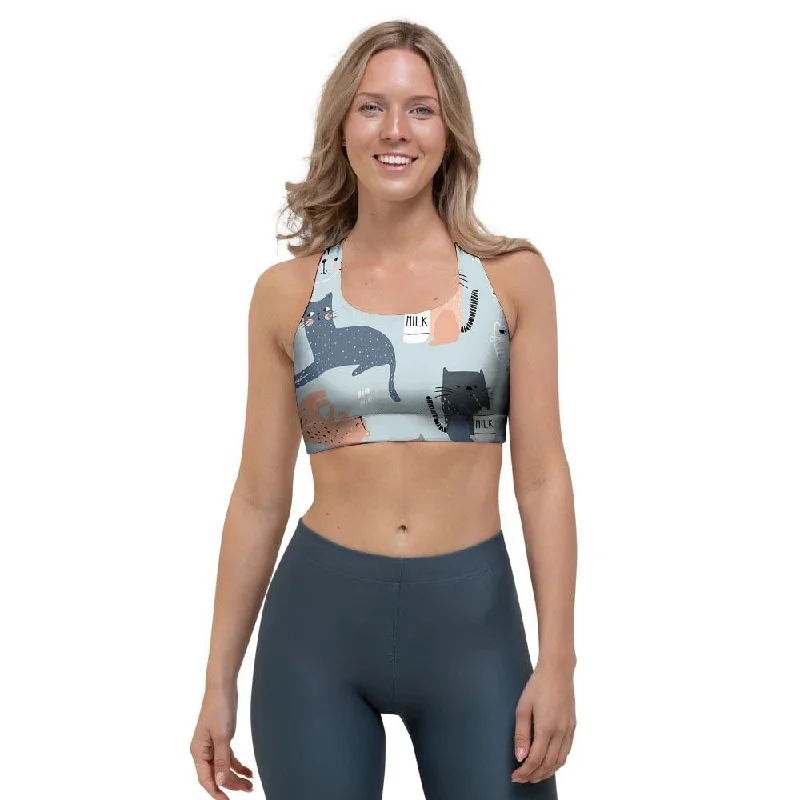 Meow Meow Cat Print Sports Bra Smooth Stretch Bra