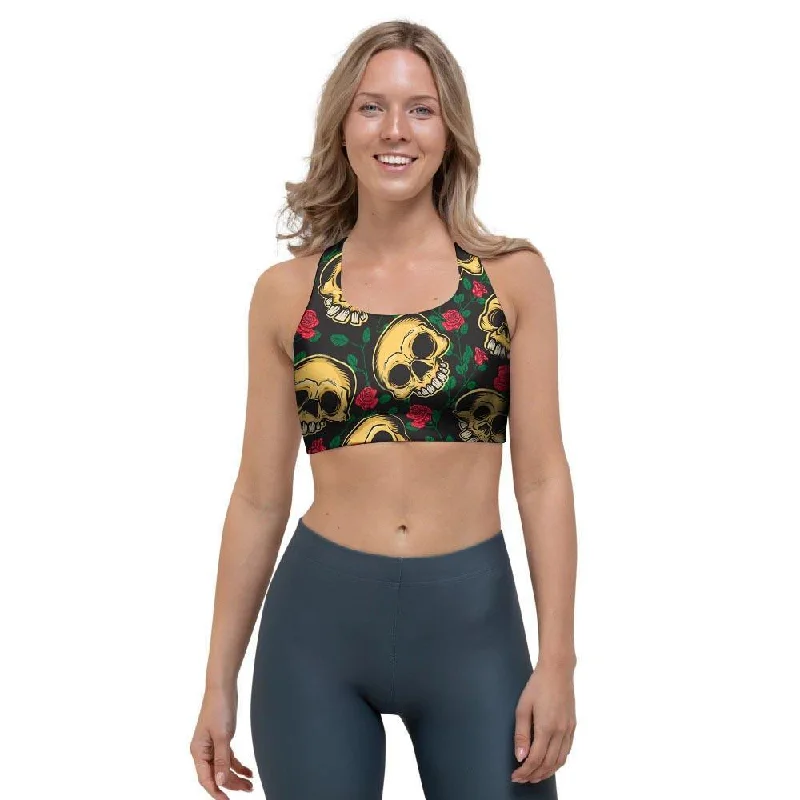 Mexican Rose Skull Sports Bra Push-Up Wireless Bra