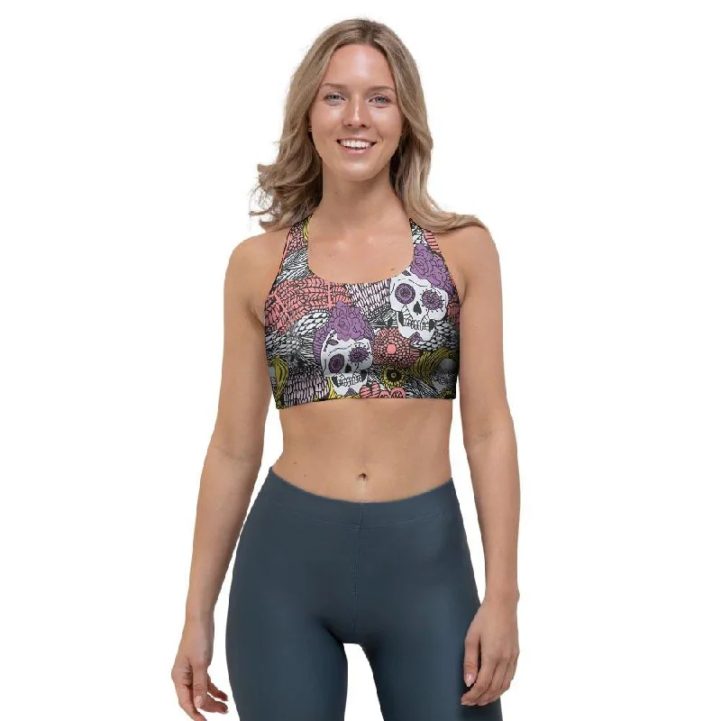 Mexican Skull Sports Bra Stretchy Full Coverage