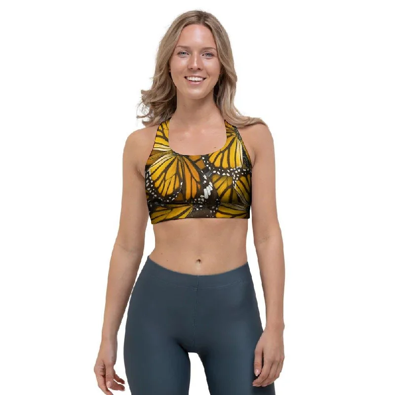 Monarch Butterfly Pattern Print Sports Bra Elegant Cotton Bra