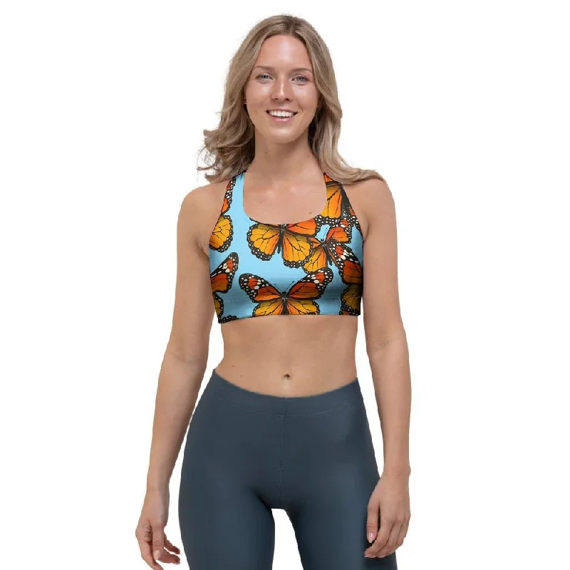 Monarch Butterfly Print Sports Bra Stylish Lace Bralette