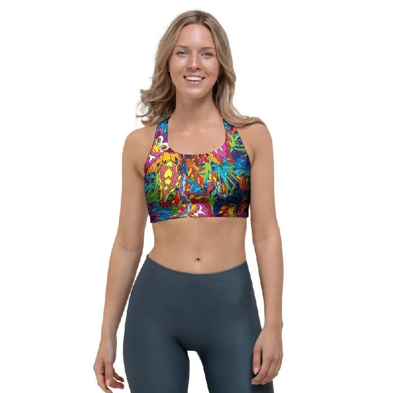 Monkey Trippy Psychedelic Sports Bra Lacy Underwire Bra