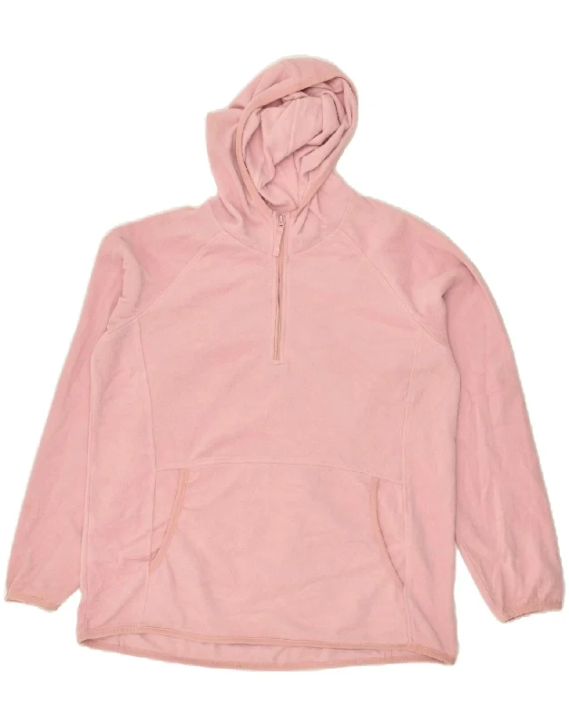 MOUNTAIN WAREHOUSE Womens Zip Neck Hooded Fleece Jumper UK 16 Large Pink Hoodie with Zipper Placket Modern Functional