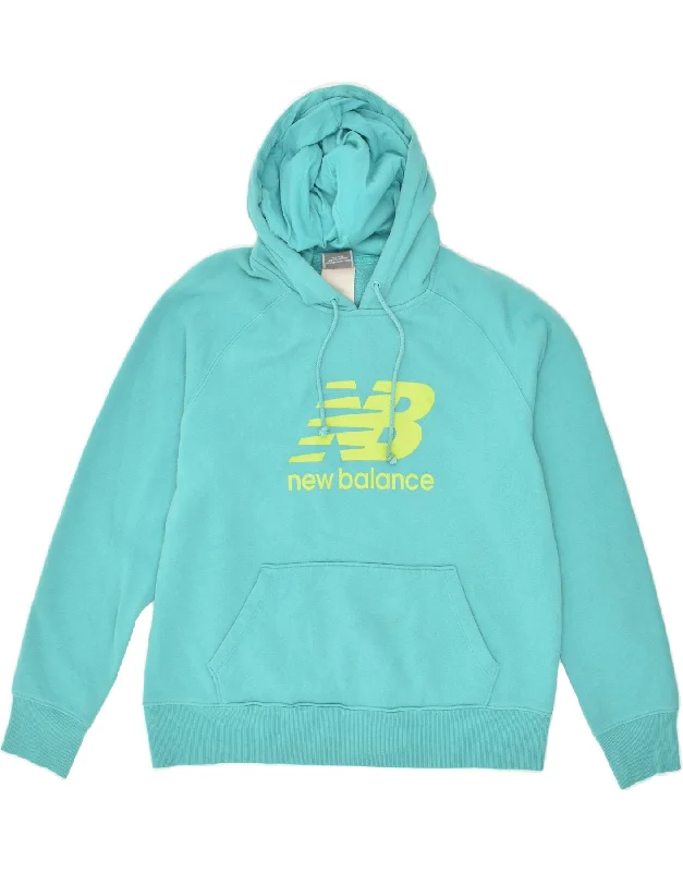 NEW BALANCE Womens Graphic Hoodie Jumper UK 18 XL Turquoise Cotton Hoodie with Pocket Utility Practical