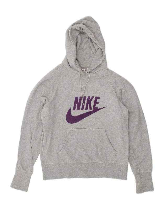 NIKE Womens Graphic Hoodie Jumper UK 18 XL Grey Hoodie with Emblem Brand Identity