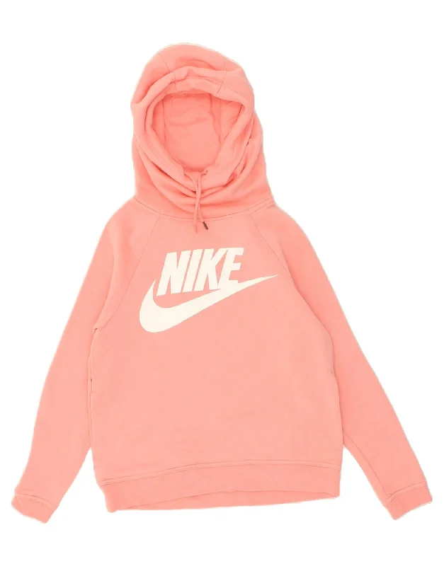 NIKE Womens Graphic Hoodie Jumper UK 6 XS Pink Cotton Hoodie with Mesh Breathable Sporty