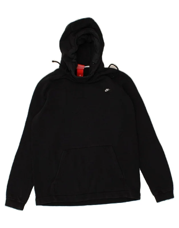 NIKE Womens Hoodie Jumper UK 14 Medium Black Cotton Hoodie with Applique Textured Unique