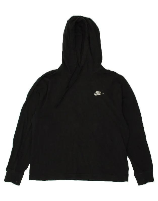 NIKE Womens Hoodie Jumper UK 16 Large Black Cotton Hoodie with Magnetic Closure Innovative Modern