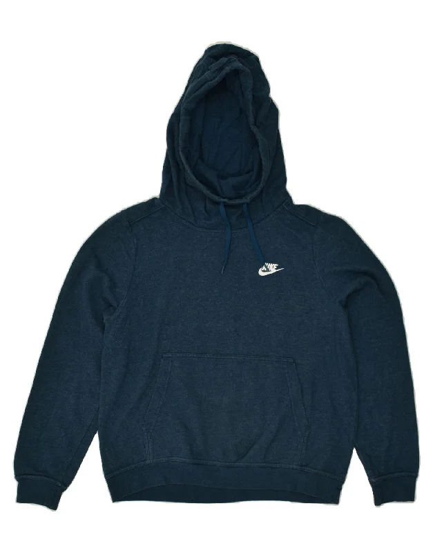 NIKE Womens Loose Fit Graphic Hoodie Jumper UK 14 Medium Blue Cotton Hoodie with Toggle Buttons Decorative Unique