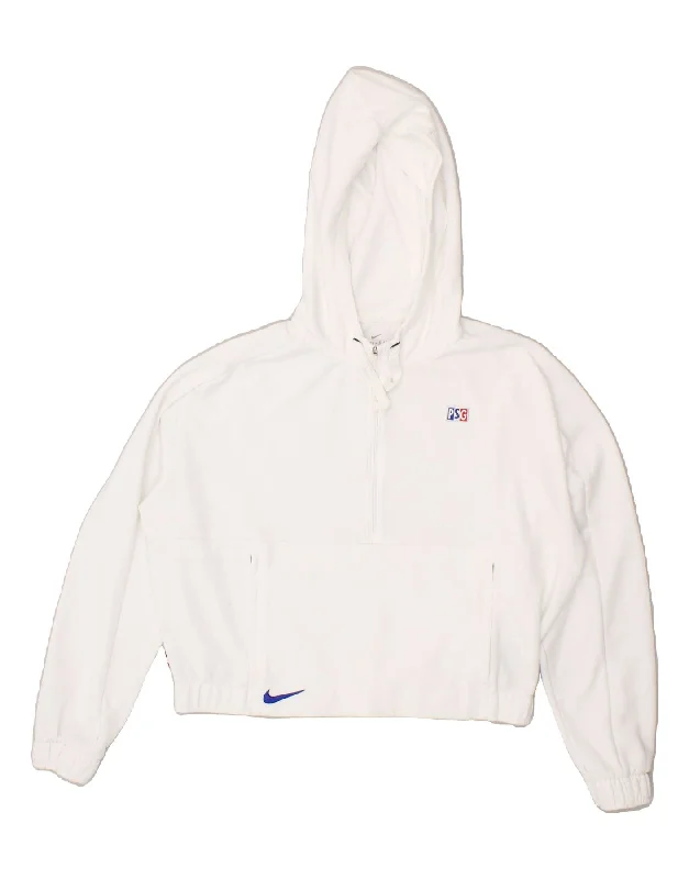 NIKE Womens Oversized Crop Zip Neck Hoodie Jumper UK 14 Medium White Hoodie with Hem Contrast Bold Stylish