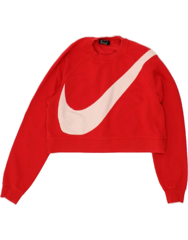 NIKE Womens Oversized Graphic Crop Sweatshirt Jumper UK 10 Small Red Hoodie with Full-Zip Functional Layering