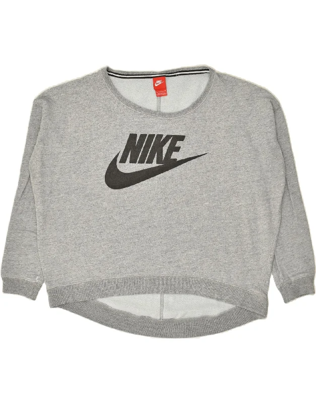 NIKE Womens Oversized Graphic Sweatshirt Jumper UK 16 Large Grey Cotton Hoodie with Oversized Fit Loose Comfortable