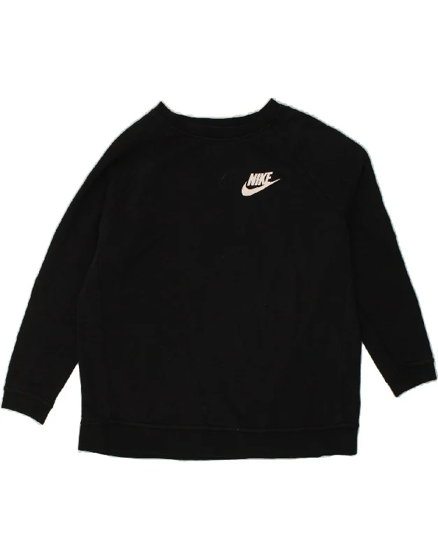 NIKE Womens Sweatshirt Jumper UK 16 Large Black Cotton Hoodie with Tied Waist Feminine Flattering