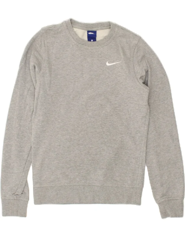 NIKE Womens Sweatshirt Jumper UK 6 XS Grey Cotton Hooded Sweatshirt Casual Wear Street Style