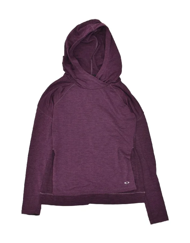 OAKLEY Womens Hoodie Jumper UK 10 Small Purple Hoodie with Ribbed Hem Stretchable Secure