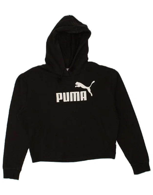 PUMA Womens Graphic Hoodie Jumper UK 10 Small Black Cotton Hoodie with Double Zipper Versatile Adjustable