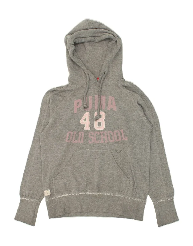 PUMA Womens Graphic Hoodie Jumper UK 12 Medium  Grey Cotton Hoodie with Ribbed Neckline Snug Warm