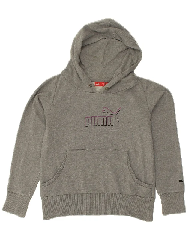 PUMA Womens Graphic Hoodie Jumper UK 12 Medium Grey Cotton Hoodie with Full-Zip Functional Layering