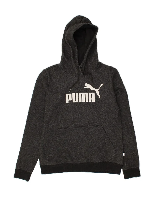 PUMA Womens Graphic Hoodie Jumper UK 12 Medium Grey Flecked Cotton Hoodie with Batwing Sleeves Loose Dramatic