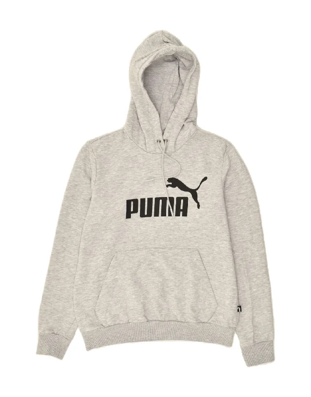 PUMA Womens Graphic Hoodie Jumper UK 14 Large Grey Flecked Cotton Hoodie with Zipper Versatile Modern