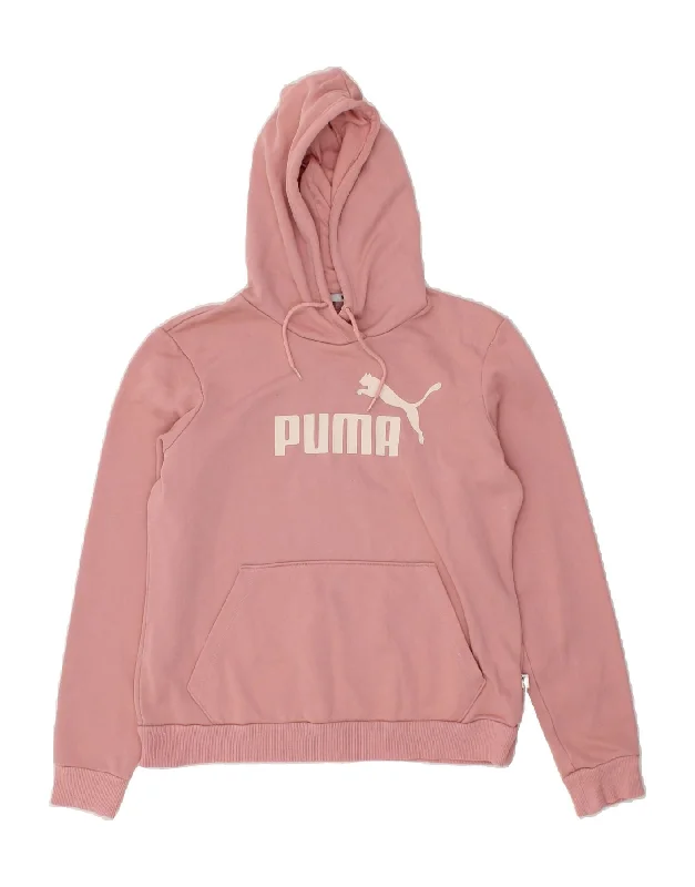 PUMA Womens Graphic Hoodie Jumper UK 14 Large Pink Cotton Hoodie with Mesh Breathable Sporty