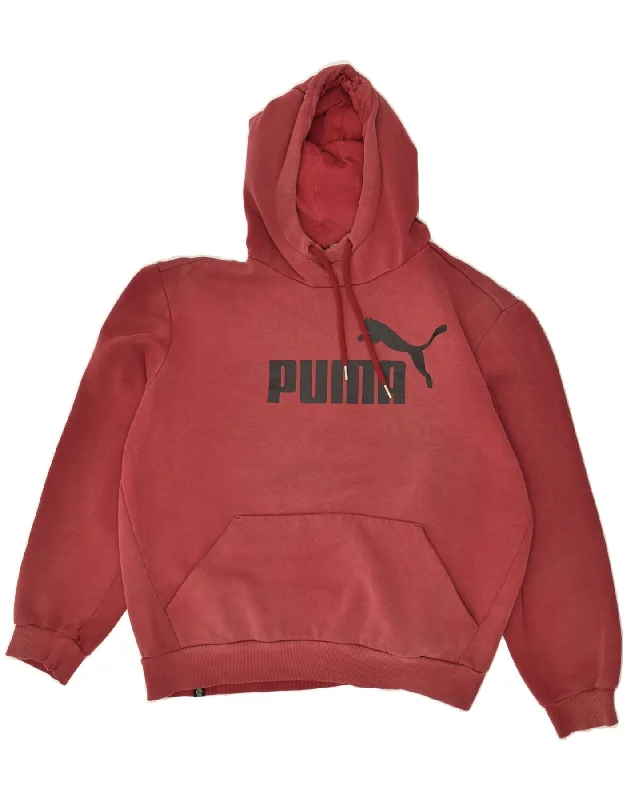 PUMA Womens Graphic Hoodie Jumper UK 16 Large Burgundy Cotton Hoodie with Rolled Sleeves Casual Relaxed