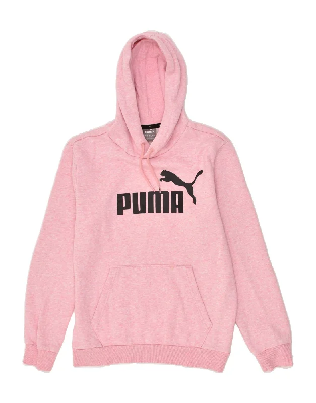 PUMA Womens Graphic Hoodie Jumper UK 6 XS Pink Flecked Cotton Hoodie with Button Placket Classic Preppy