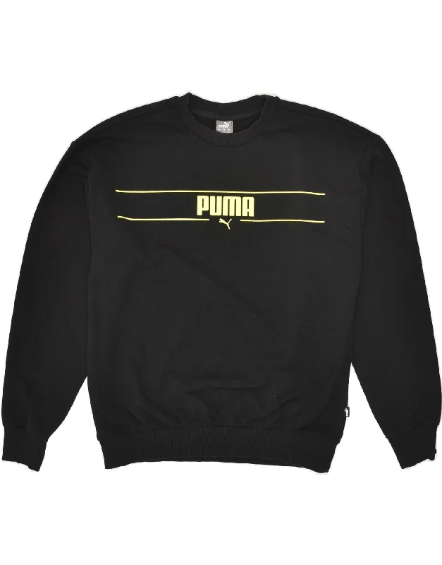 PUMA Womens Graphic Sweatshirt Jumper UK 14 Medium Black Cotton Hoodie with Print Artistic Unique