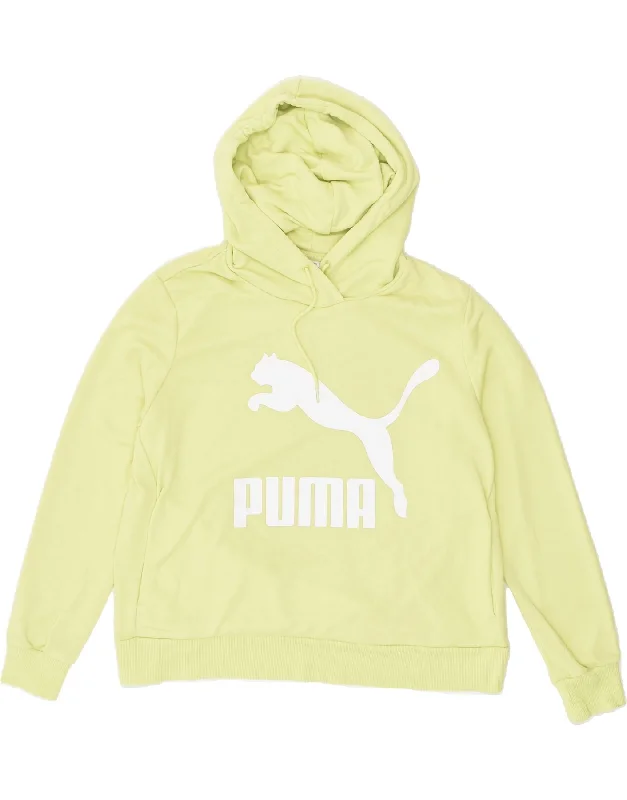 PUMA Womens Loose Fit Graphic Hoodie Jumper UK 16 Large Yellow Cotton Hoodie with Belted Waist Structured Tailored