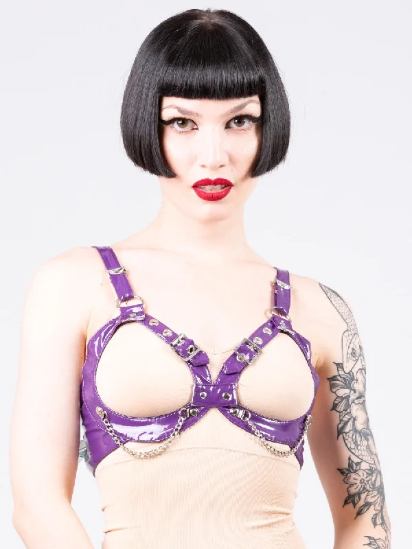 PVC Open Chain Bra in Purple Supportive Cotton Bra