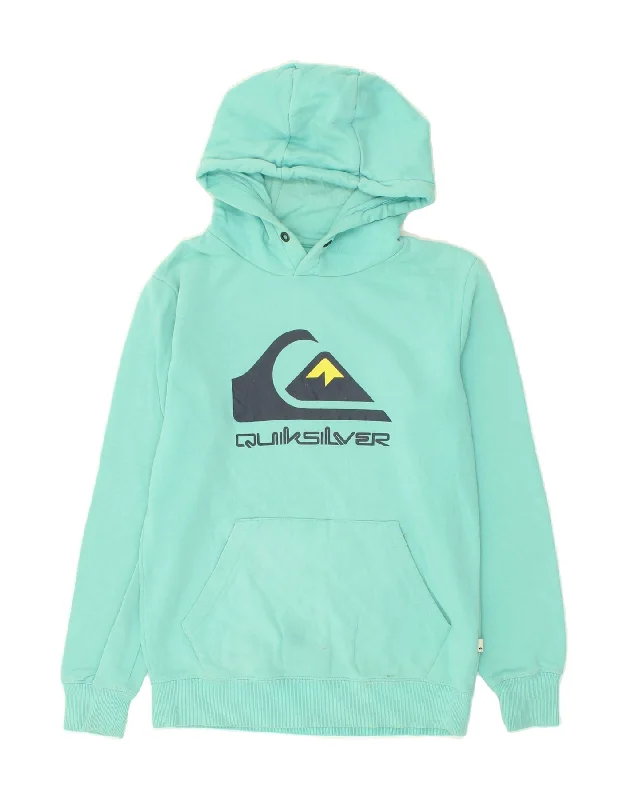 QUIKSILVER Womens Graphic Hoodie Jumper UK 6 XS Blue Cotton Zip Hoodie Drawstring Kangaroo Pocket