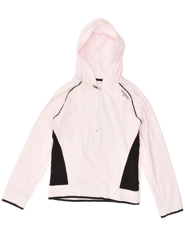 REEBOK Womens Hoodie Jumper UK 12 Medium Pink Cotton Hoodie with Button Classic Timeless