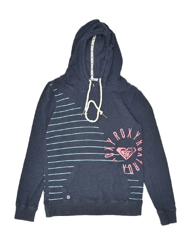 ROXY Womens Graphic Hoodie Jumper UK 14 Medium Navy Blue Hoodie with Print Artistic Unique