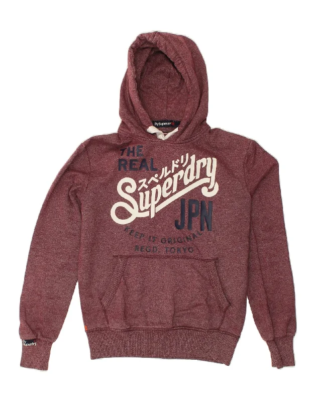 SUPERDRY Womens Graphic Hoodie Jumper UK 10 Small Maroon Flecked Cotton Hoodie with Zipper Versatile Modern