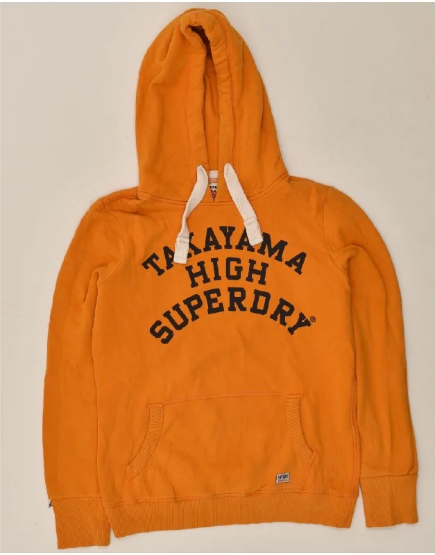 SUPERDRY Womens Graphic Hoodie Jumper UK 14 Medium Orange Cotton Hoodie Jacket Zipper Layering