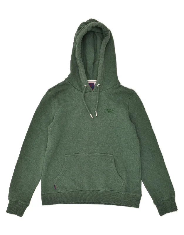 SUPERDRY Womens Hoodie Jumper UK 12 Medium  Green Cotton Hoodie with Set-In Sleeves Structured Classic