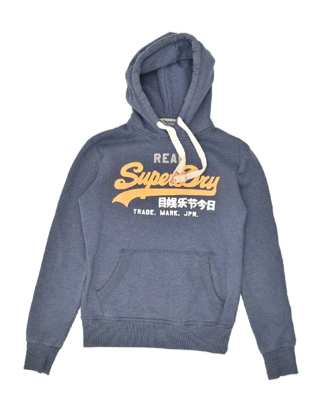 SUPERDRY Womens Oversized Graphic Hoodie Jumper UK 10 Small Blue Cotton Hoodie with Relaxed Fit Easy Casual